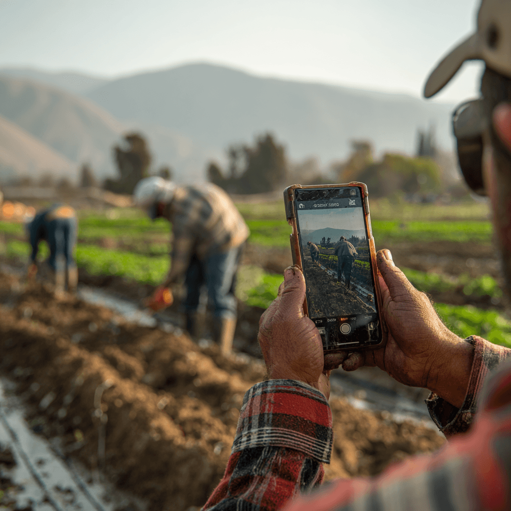 Manager reviewing AI-checked farm work proof in ShambaBoy