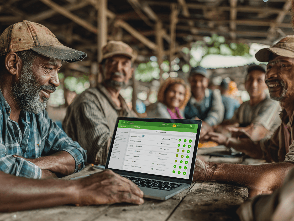 Farm operations team reviewing digital agriculture records